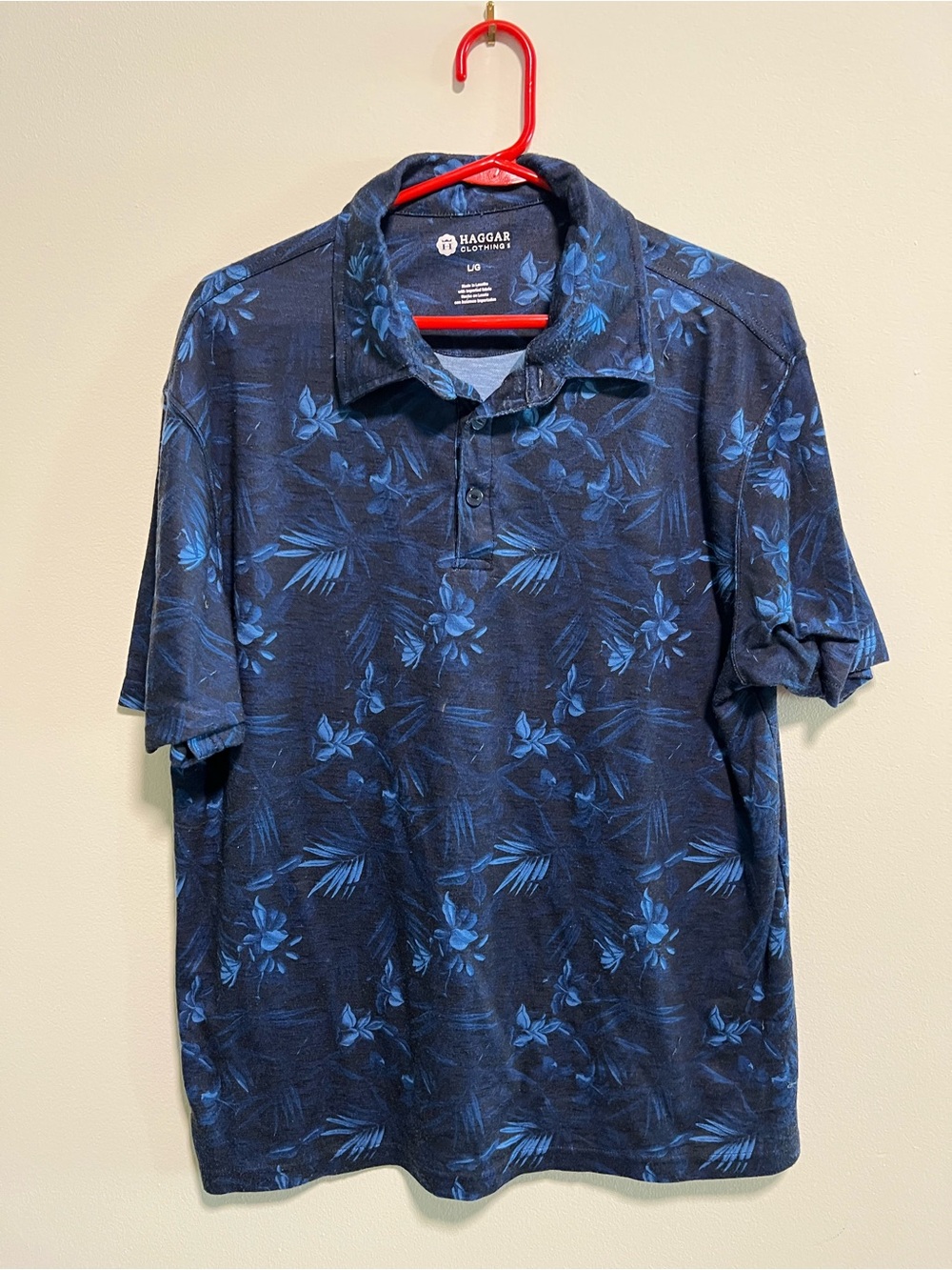 Haggar Dark Blue Floral Print Polo